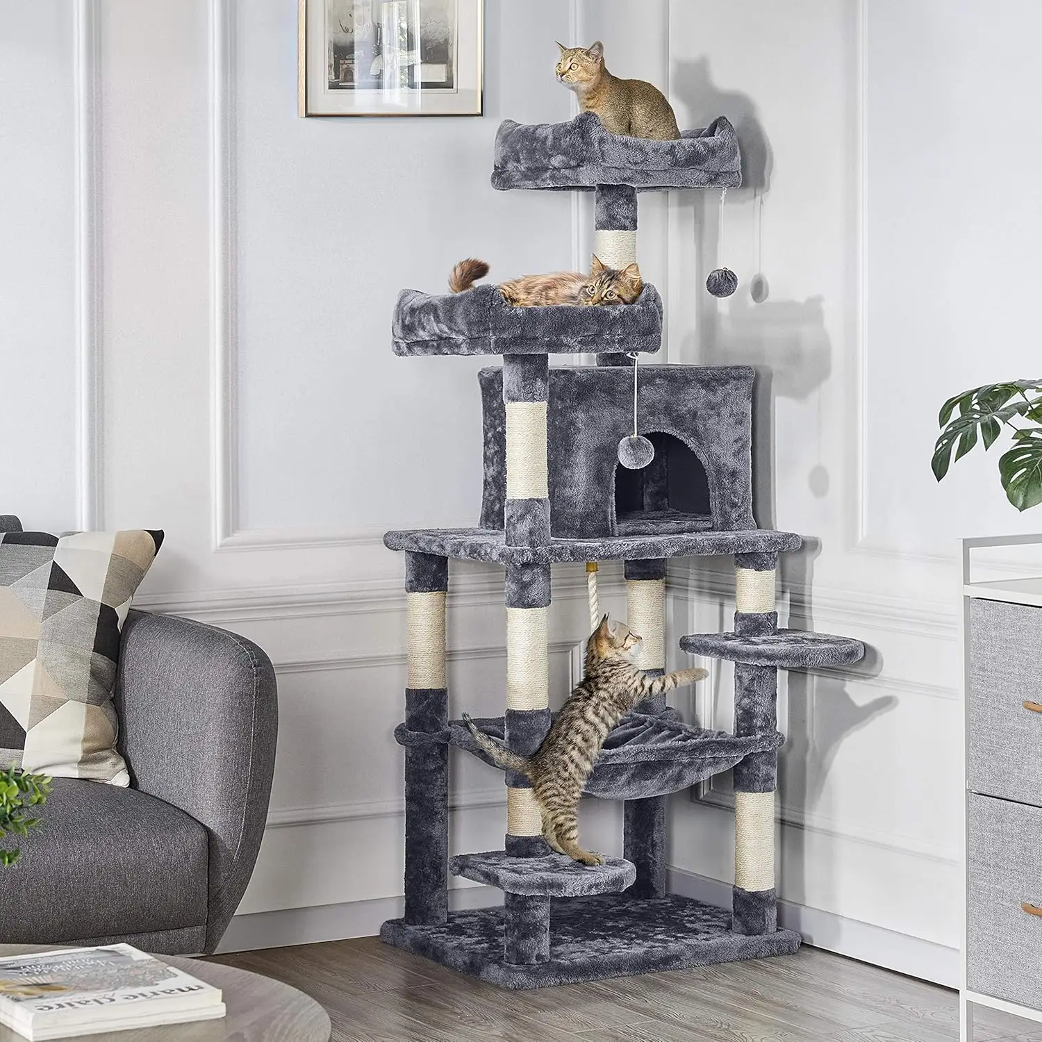 

Cat Tree Cat Tower with Cat Scratching Posts,Large Play House Climber Activity Center with Condo and Device for Kitten, Cat, Pet