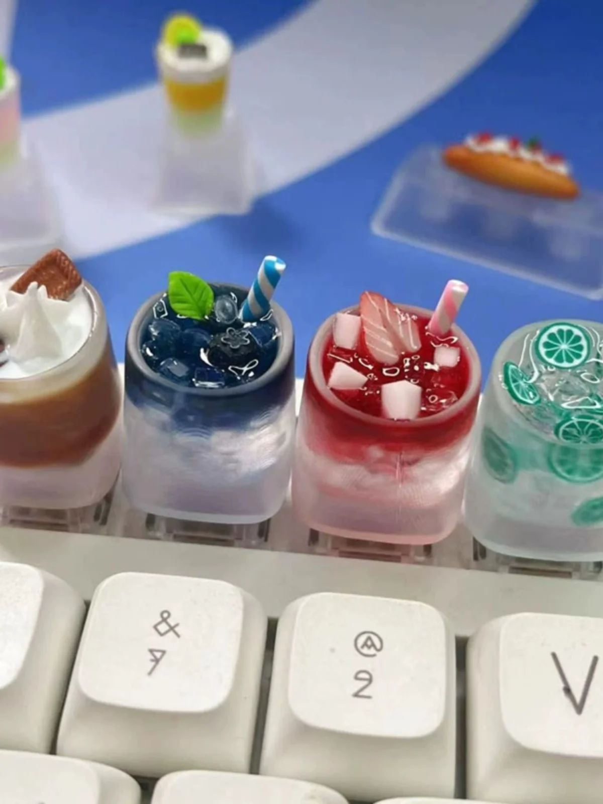 Personalized and creative light-transmitting milk tea keycaps Resin gifts Customized drinks Lemon tea Mechanical keyboard keycap