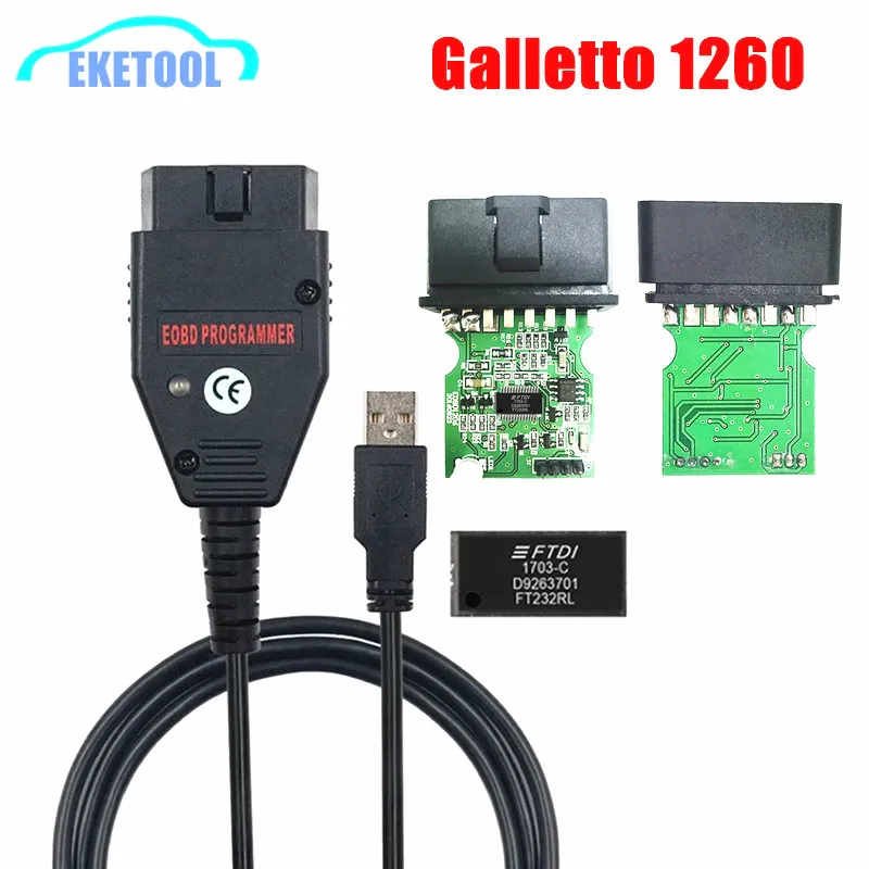 Galletto 1260 FTDI FT232RQ RL EOBD ECU Programmer Read Write Car ECU Flasher Works For Multi-Car OBDII Diagnostic Multi-Language