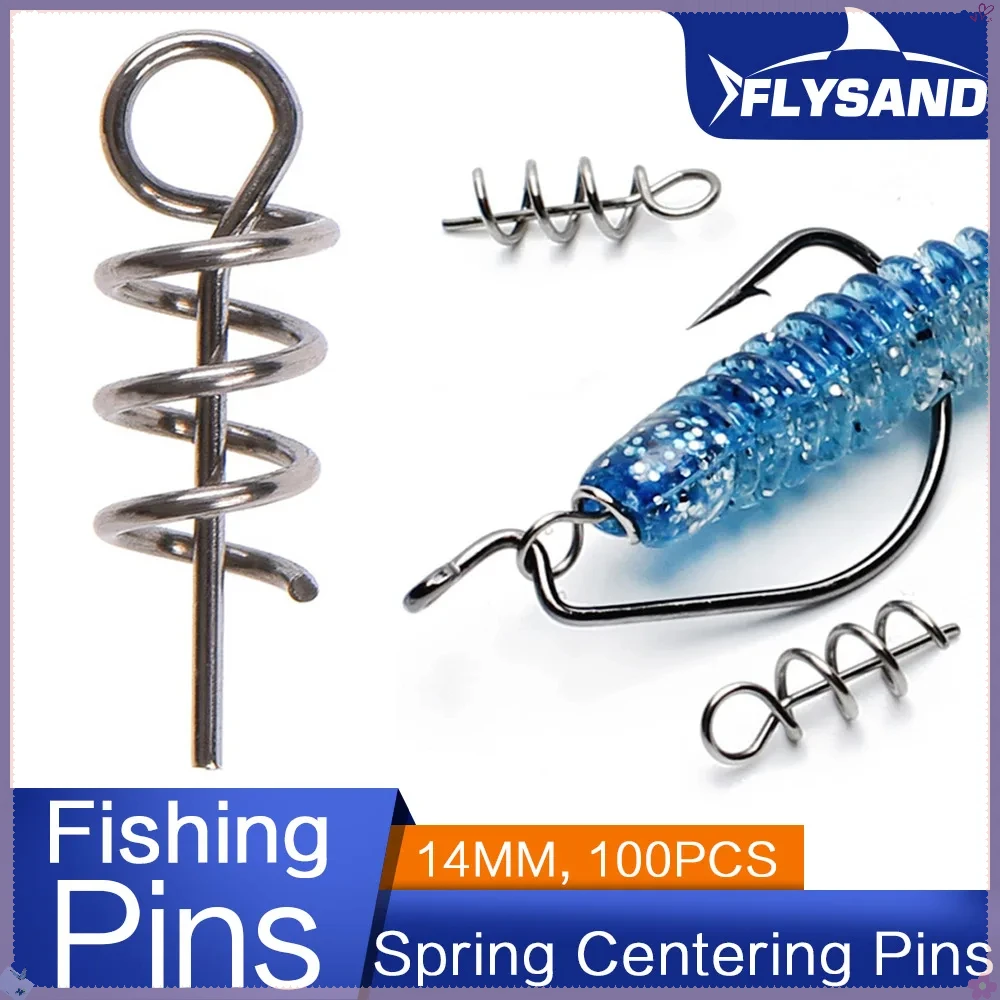 FLYSAND 100PCS 14mm Fishing Soft Bait Spring Centering Pins Crank Hook Soft Bait Connector High Carbon Steel Fixed Pins