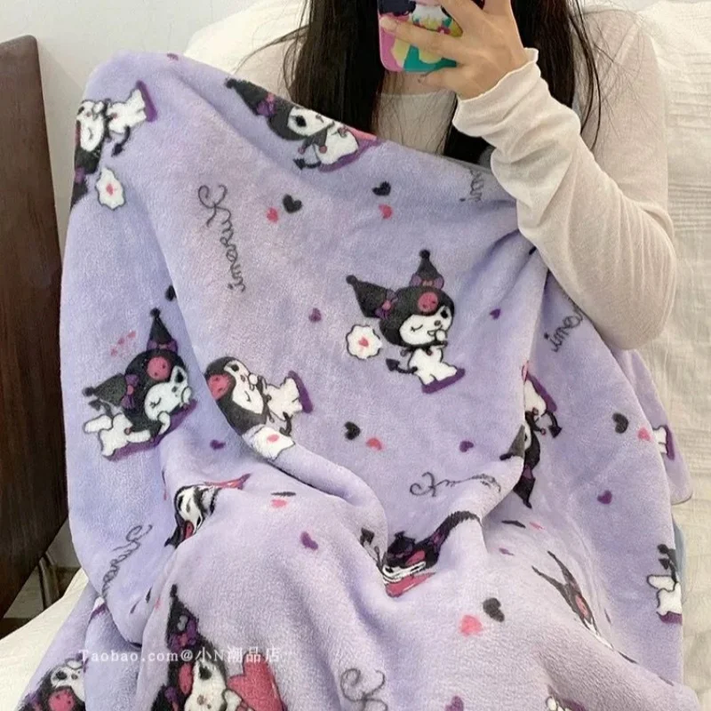 Sanrio Plush Kuromi Blanket Hello Kitty Flannel Blanket Warm Blanket Leg Blanket Office Bedroom School Nap Blanket Summer Quilt