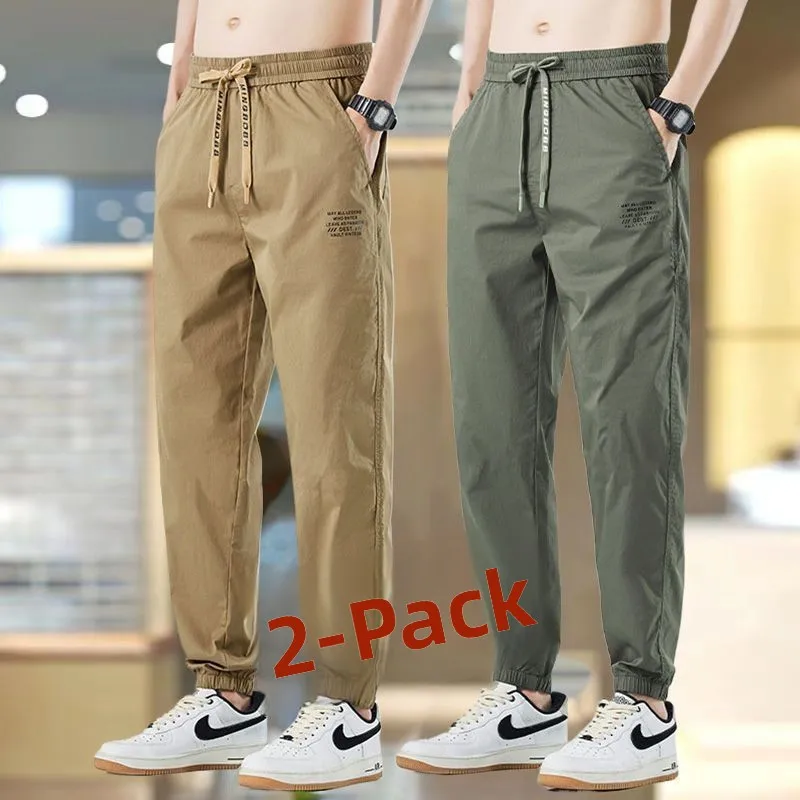 Men's Casual Ice Silk Summer Thin Loose 9-Piece Pants Trousers Fashionable All-Match Workwear Low Waist Polyester Fiber