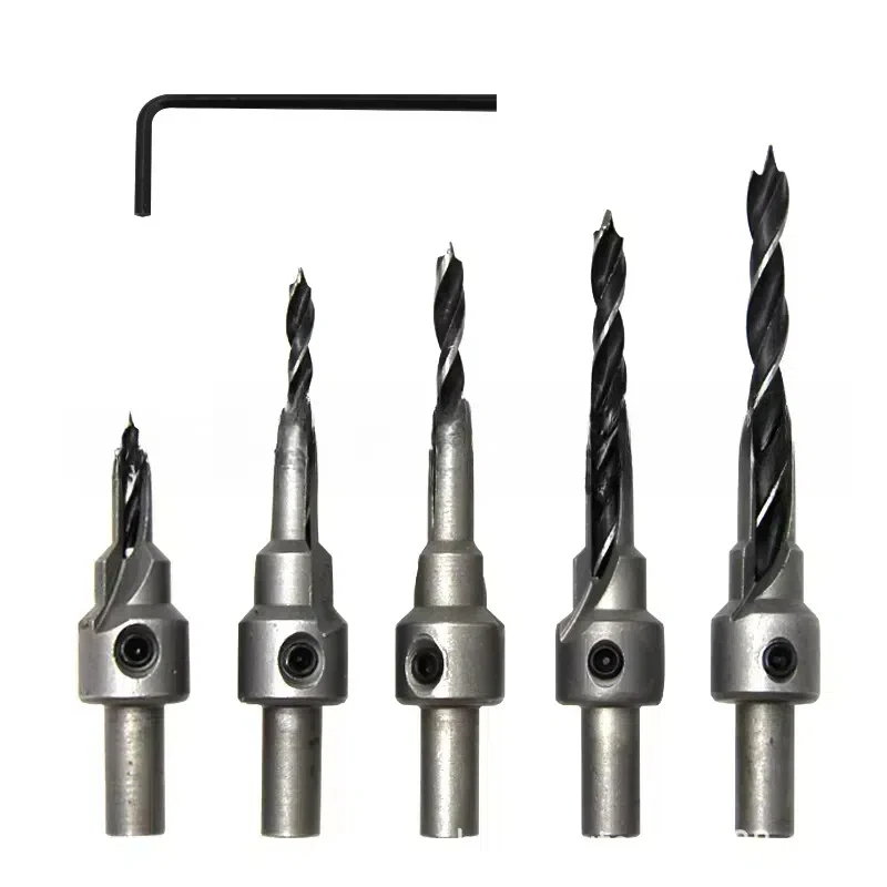 2-blade 3-step 3-pointed countersunk woodwork countersunk drill, woodworking drilling tool self centering cone drill,With wrench
