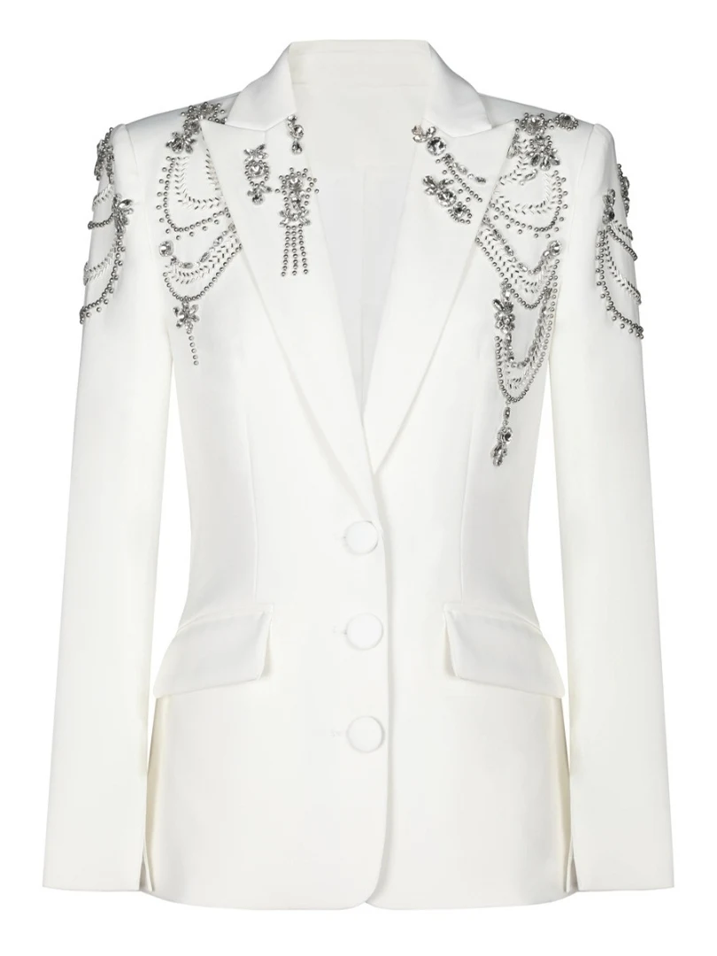 Women's 2025 Spring New Diamond Slim Fit  Tailored Coats Waist-tight Fashion Suit Jackets Long Sleeve Solid Color Suit Jacket