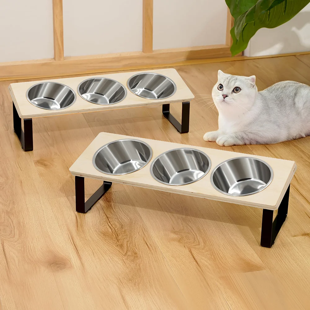 

15° tilt with 3 stainless steel bowls, cat bowl, anti-vomiting, bracket, heightened food bowl, suitable for cats and puppies
