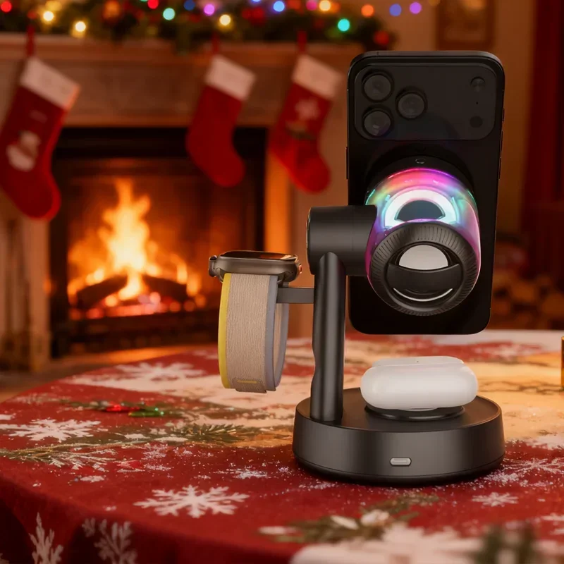 25 واط 3 في 1 الموسيقى شاحن لاسلكي سمّاعات بلوتوث المغناطيسي هدية عيد الميلاد آيفون 17 16 15 برو ماكس للساعة 1-10 Airpods #6