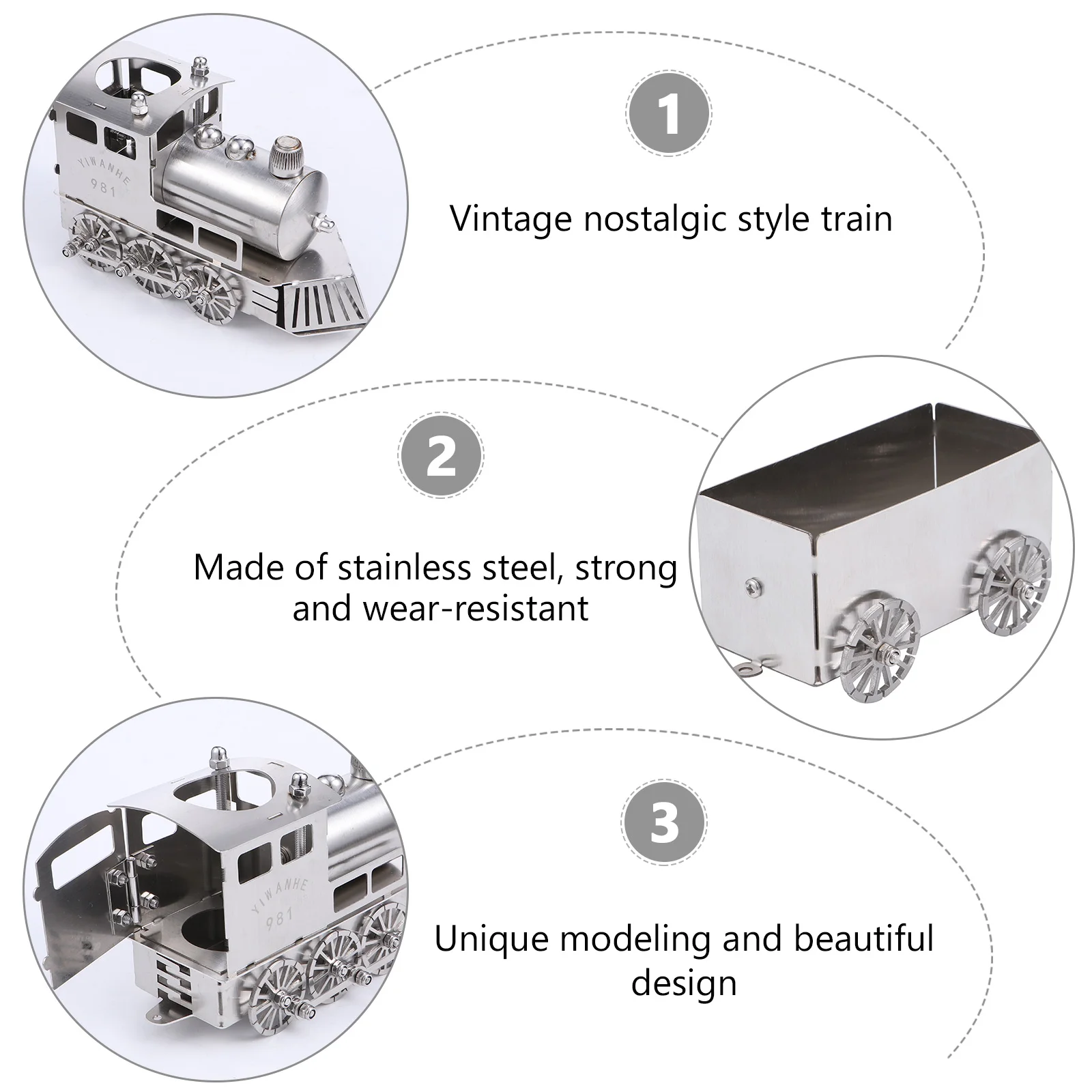 

1 Set Steam Locomotive Compact Ornament Household Kids Room Decoration Desktop Display Rust Resistant Retro Decorative