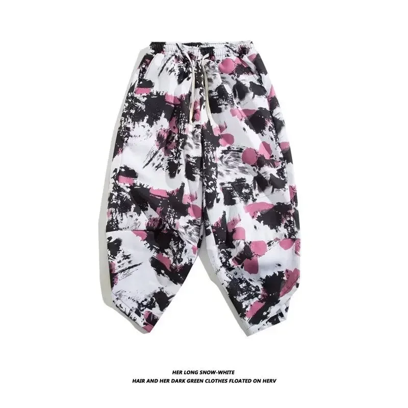 

Новые летние мужские повседневные брюки Свободные пляжные брюки Корейская мода Укороченные брюки большого размера Мужские шорты с принтом Мужская одежда Y2k