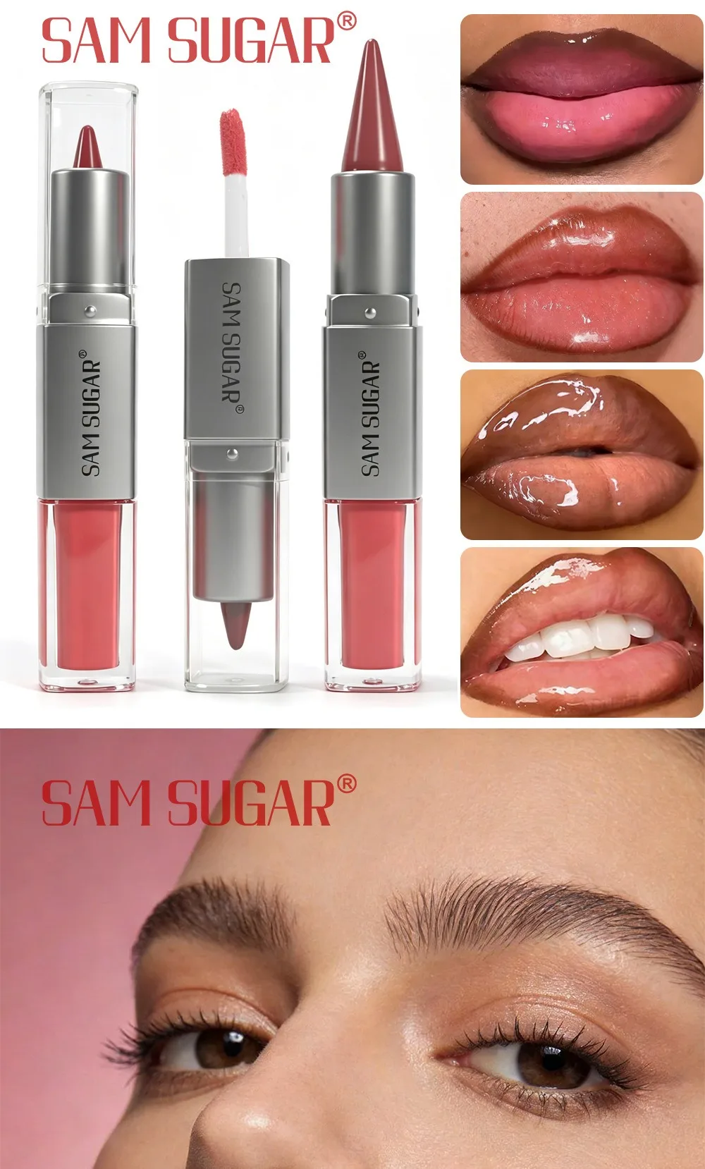 2-in-1 Lipliner & Lipgloss, Doppelseitiger Feuchtigkeitsspendender Nicht-Klebender Lippenstift, Matter Samt-Lipliner mit Glänzendem Aufpolsterndem Lipgloss – Detail 4
