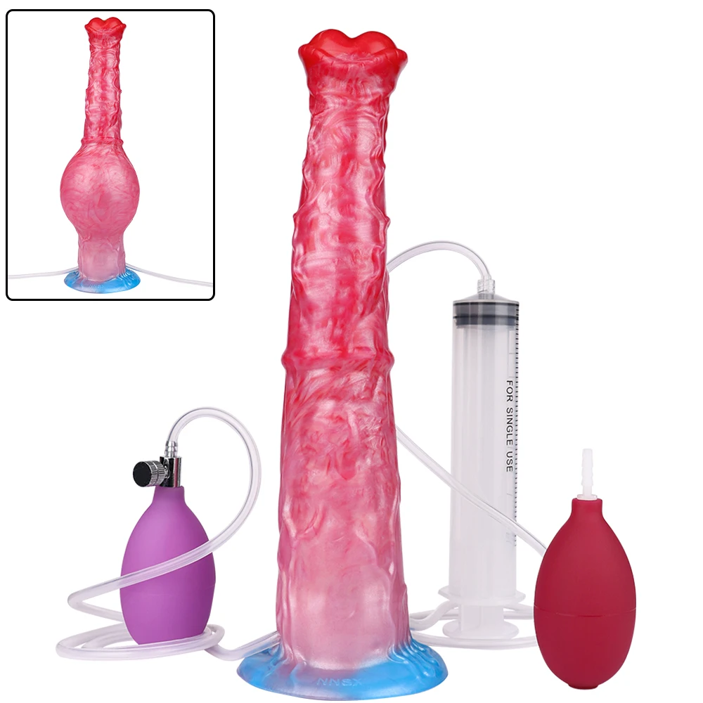 SXXY Long Inflatable Squirting Penis G-spot Massage Fantasy Horse Dildo With Suction Cup Anal Plug Sex Toys For Unisex