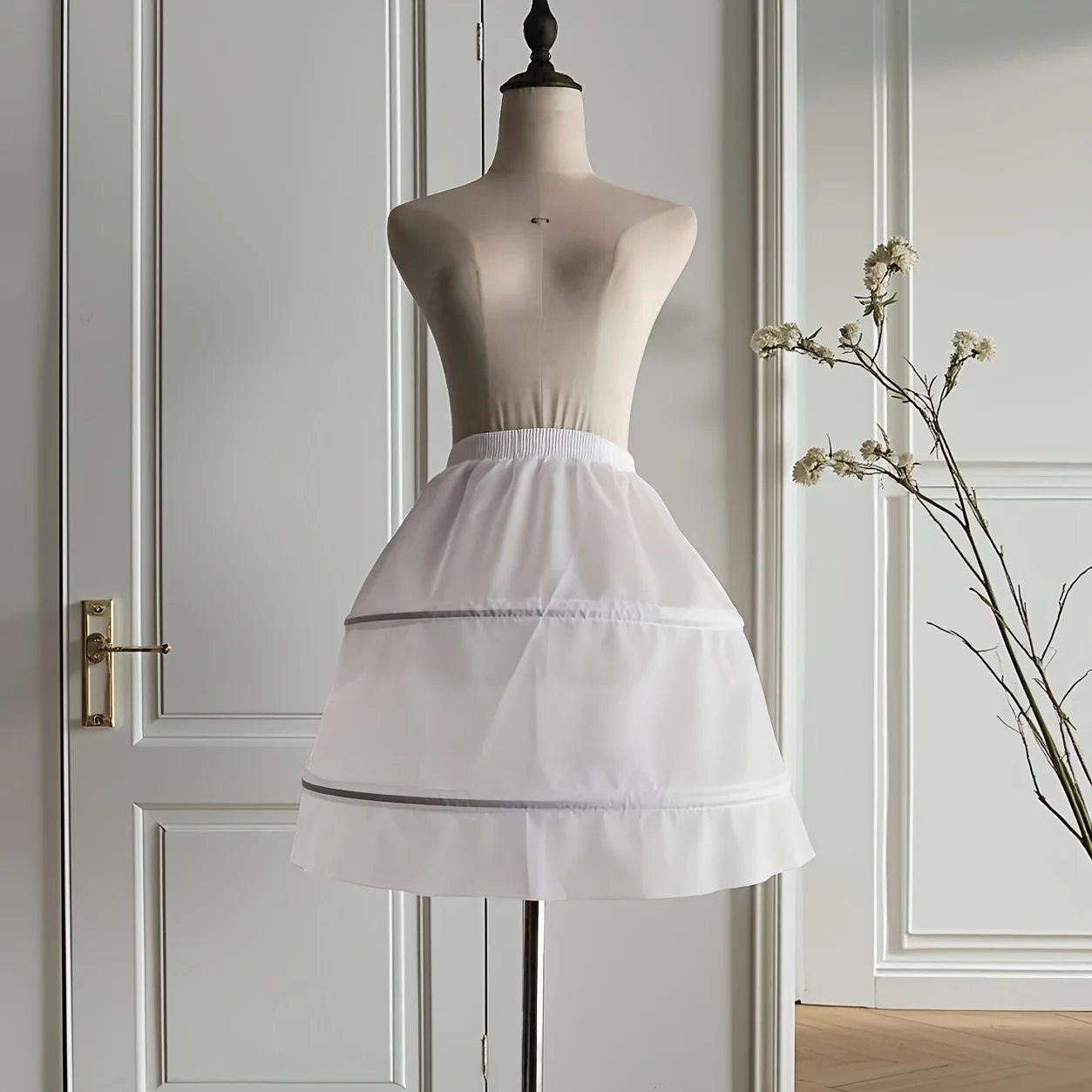 Girls Crinoline Petticoat 2 hoops Under skirt Short White Underskirt A-line Ball Gown Petticoats with Elastic Waist