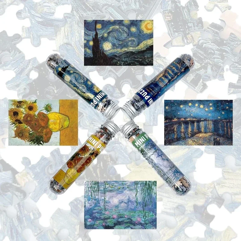 Confezione da 4 Mini puzzle 150 pezzi per adulti che sfidano la notte stellata Rhone River Sunflower 10*15cm Monet Van Gogh Painting