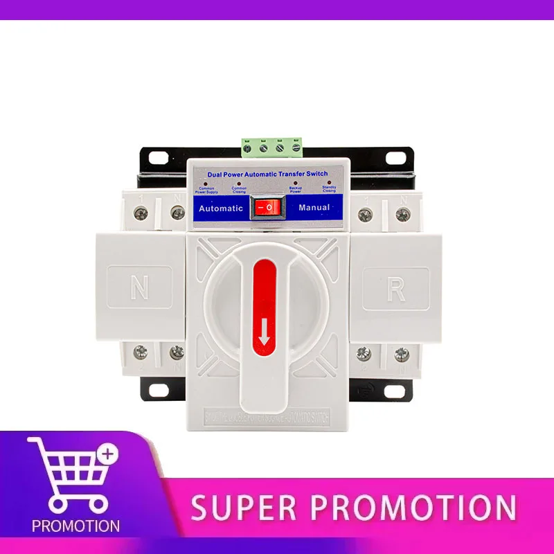 ATS Automatic Transfer Switch 2P 63A 220V 110V 50/60Hz Dual Power Manual Changeover Switch Miniature Circuit Breaker