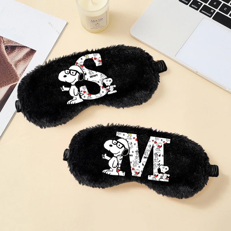 Snoopys Plush Eye Patch for Sleeping Cartoon Letter A-Z Eyes Mask Men Women Fashion Shading Sleep Aid Eyeshade Soft Blindfold