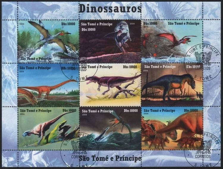 9Pcs/Set Sao Tome and Principe Post Stamps 2004 Prehistoric Dinosaurs  Marked Postage Stamps for Collecting