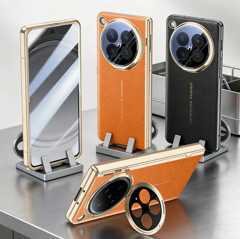 

Electroplate Spring Hinged Plain Leather Tempered Glass Protect Case For OPPO Find N6 All-inclusive Cover