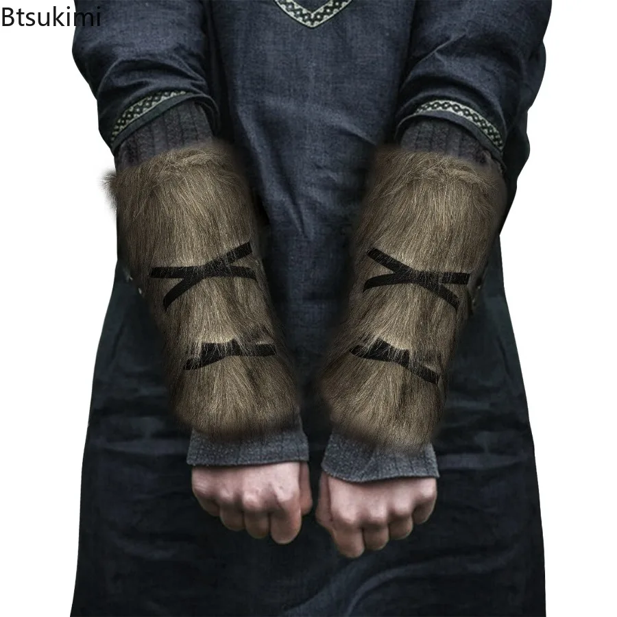 

Medieval Vikings Winter Furry Wrist Guard Bracelet Knight Equipment Army Group Soldier Bracers Armor Cosplay Costume Accessories
