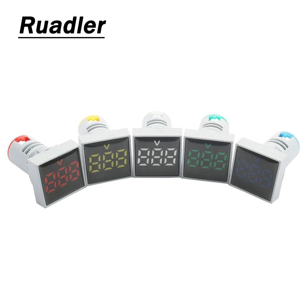 22mm AC50-500V LED Square Voltmeter voltage meter indicator pilot light Red Yellow Green Blue White digital ammeter