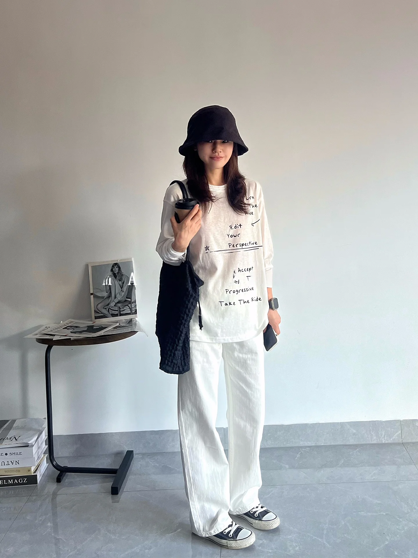 

High Waist Wide Leg White Denim Jeans Women Loose Fit Straight Leg Pants Spring Autumn Casual Cotton High Waist Jeans