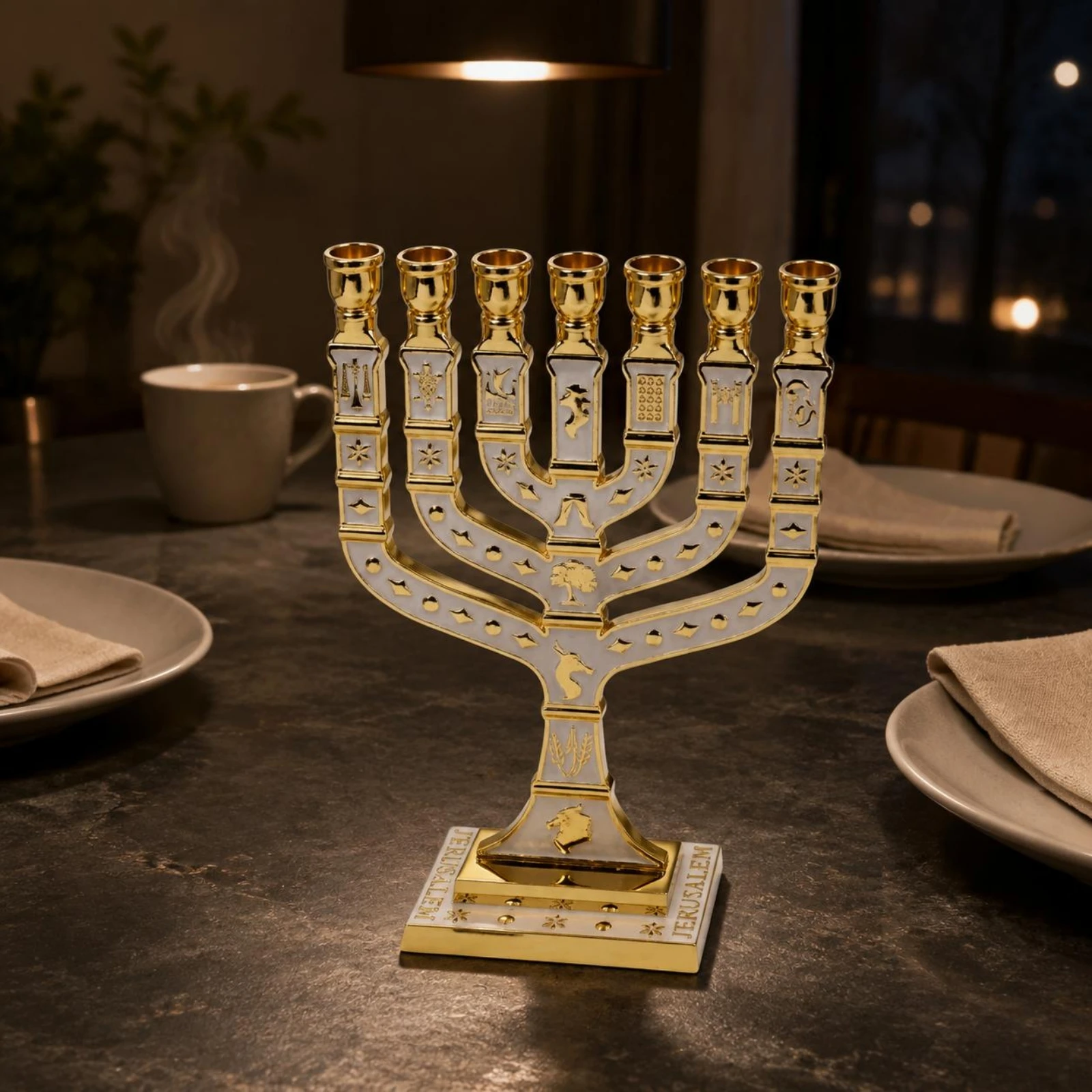 7 Branch Menorah Table Centerpiece Jewish Menorah 7 Branch Candelabra Ornamental Jewish Candlestick Stable Base for Synagogue