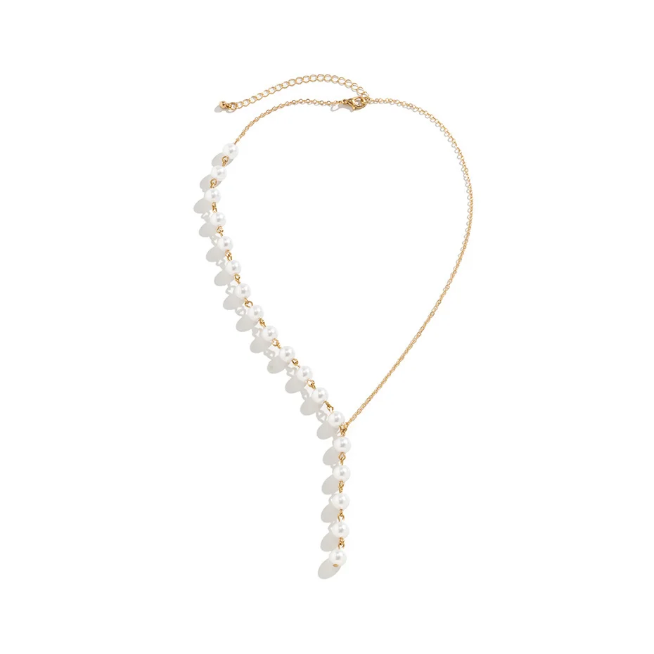 Ingemark Elegante Asymmetrische Imitation Perle Brust Kette Halskette Frauen Mi Braut Kpop Perle Lange Halsband Zubehör Schmuck Neue – Detail 11