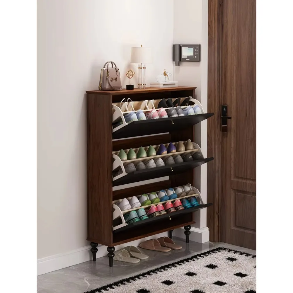 Entrance Shoe Cabinet, Storage Shoe Cabinet with 2 Clamshell Drawers and Concealed Narrow Shoe Rack Cabinet
