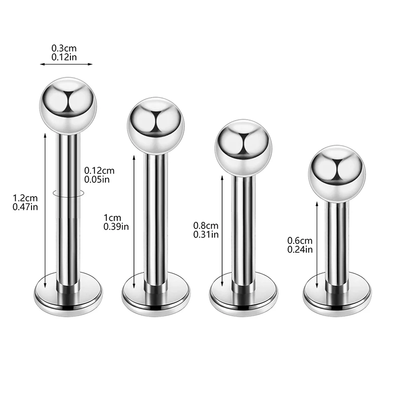 1pc 16G Stainless Steel Tongue & Ear Studs - Plated Spherical Body Piercing Jewelry, Fashionable Ball Piercings for Men & Women image 2