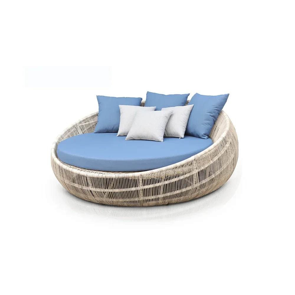 

l Hot Sale Outdoor Sun Lounger Wicker Rattan Round Daybed With Canopy Patio Furniture Beach SunBed Round Rattan Day Bed
