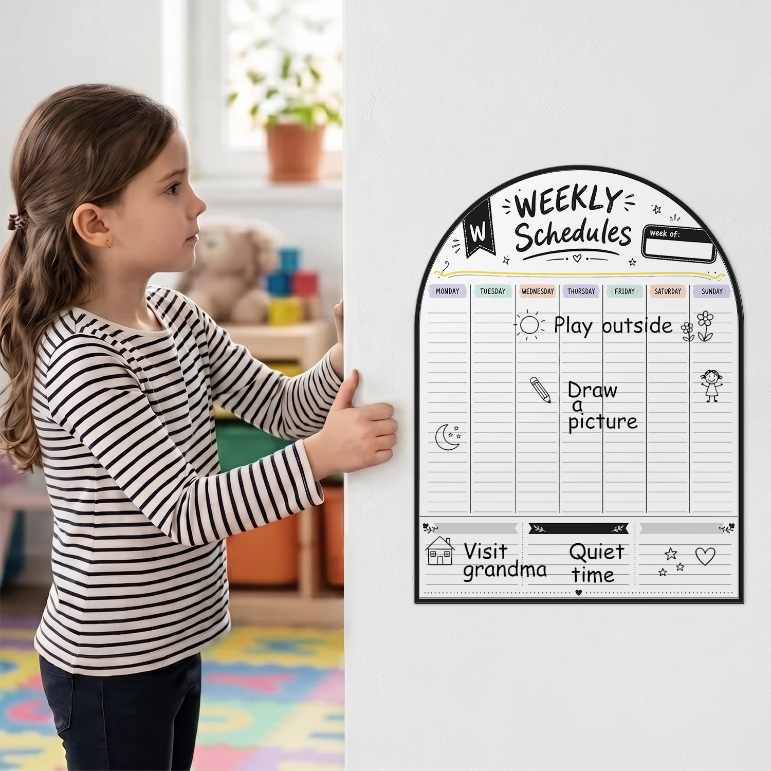 30×40cm Weekly Schedule Dry Erase Whiteboard Sticker Self‑adhesive Foam Wall Planner for Tile Glass Metal Wood Household Surface
