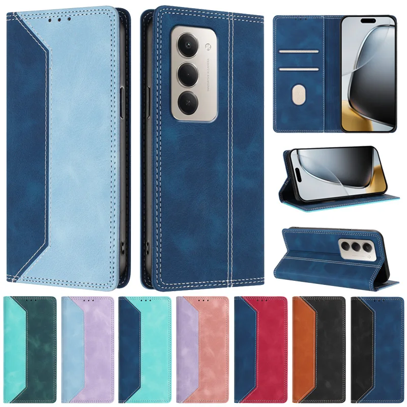 حافظة لهاتف Xiaomi Redmi 15 حافظة مغناطيسية قابلة للطي لهاتف Coque Xiaomi Redmi 15 5G / 4G غطاء هاتف أنيق كتلة ألوان جلدية Funda