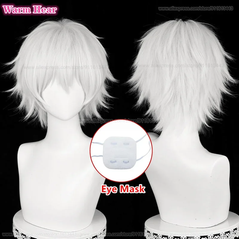 Kaneki Ken วิกผมสังเคราะห์อะนิเมะสั้น 30 ซม.สีขาวเงินคอสเพลย์วิกผม Eye Mask ความร้อนทนผมปาร์ตี้ Unisex วิกผม + หมวกวิกผม