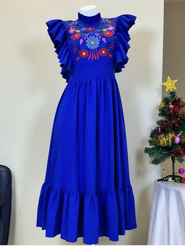 Women Embroidery Pin Up Party Long Maxi Dress 2026 Retro Robe 60s 50s Vintage Rockabilly 1960s 1950s Swing Dress Vestidos