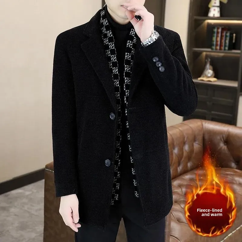 Ele Briti Sle Men's Woolen Coat Fce Lined Slim Fit mid Length Winter Faionable Warm Large Coat Urban Sle