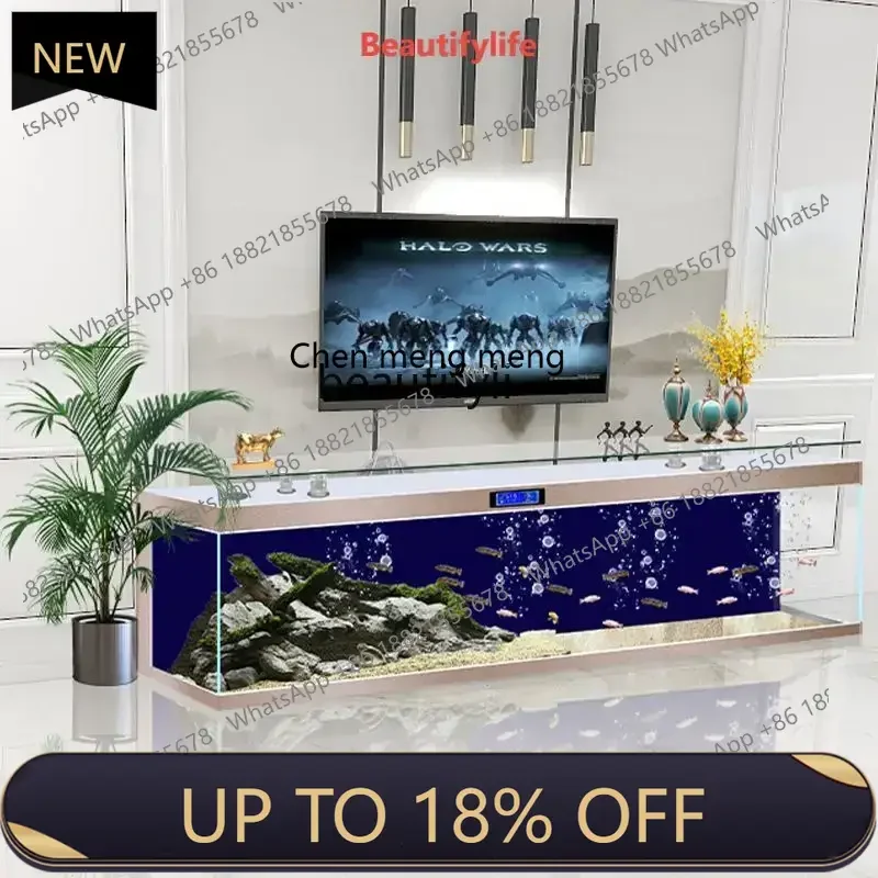 

P178 Super White Glass Light Luxury TV Cabinet Fish Globe Home Small and Medium Sized Living Room Ecological Aquarium