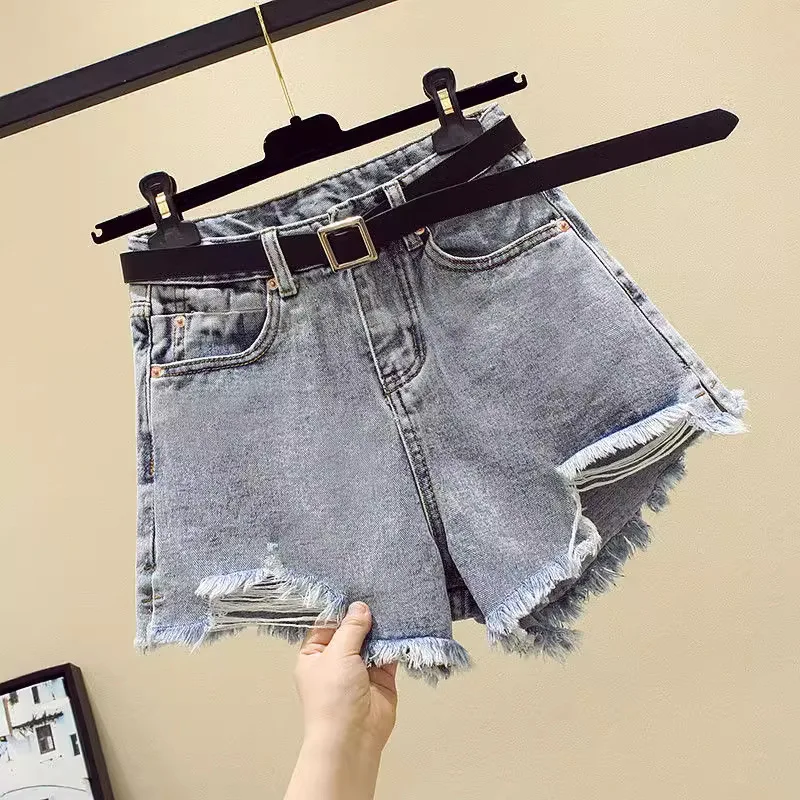 Korean Style High Waist Ripped Denim Shorts Women's Niche Personality Super Short Shorts Western Style2024Summer Fashion Hot Pan