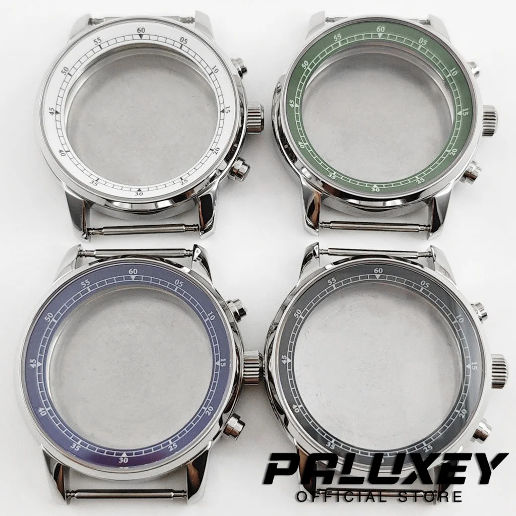 38mm Pilot Chronograph Gehäuse Saphirglas mit Chronographen-Drückerknöpfen Edelstahl Passend für VK63 VK64 Uhrwerk Reparatur