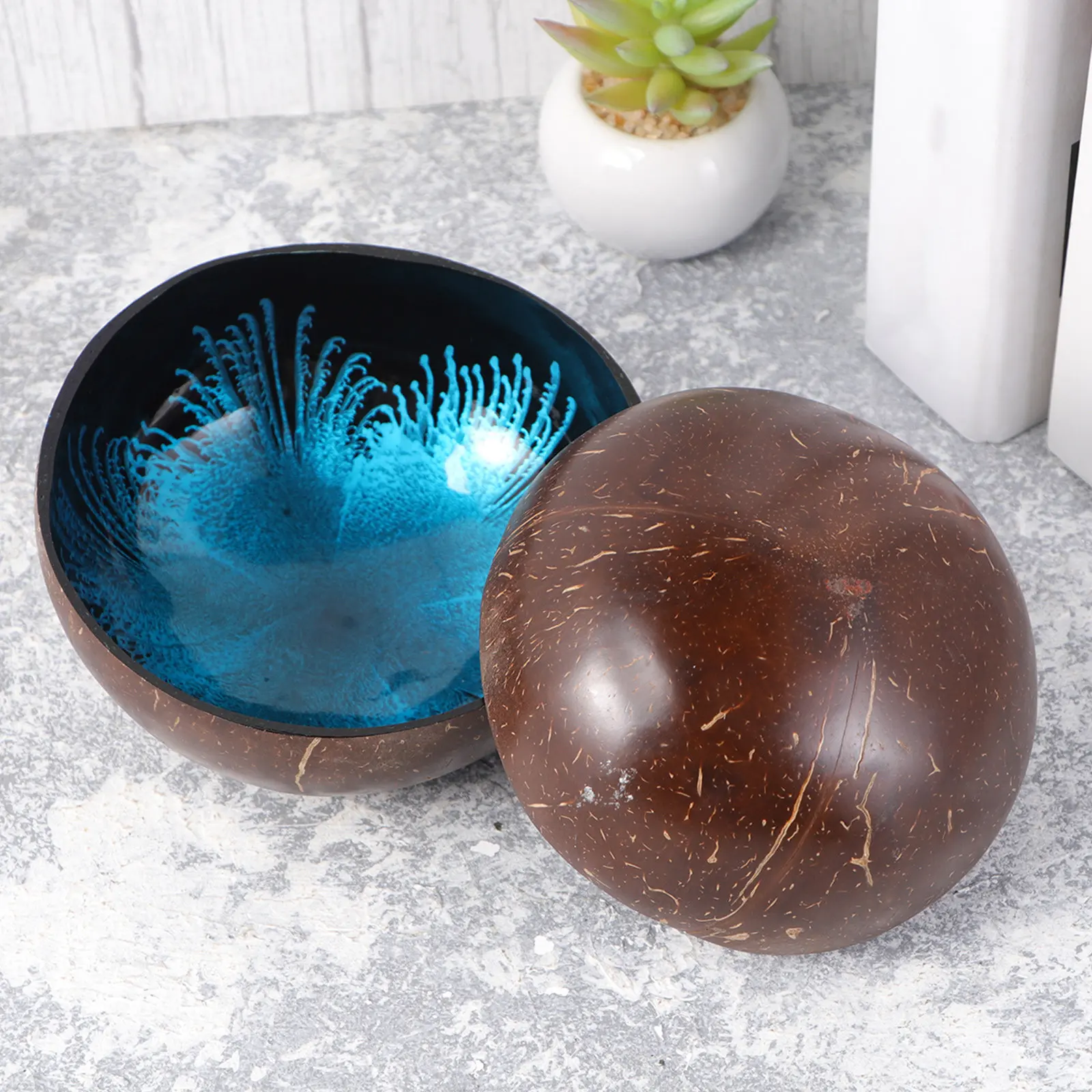 2Pcs Natural Coconut Shell Bowl Creative Storage Bowl Candy Container Nuts Holder Pattern 2 Pattern 3 Eco Friendly Decorative