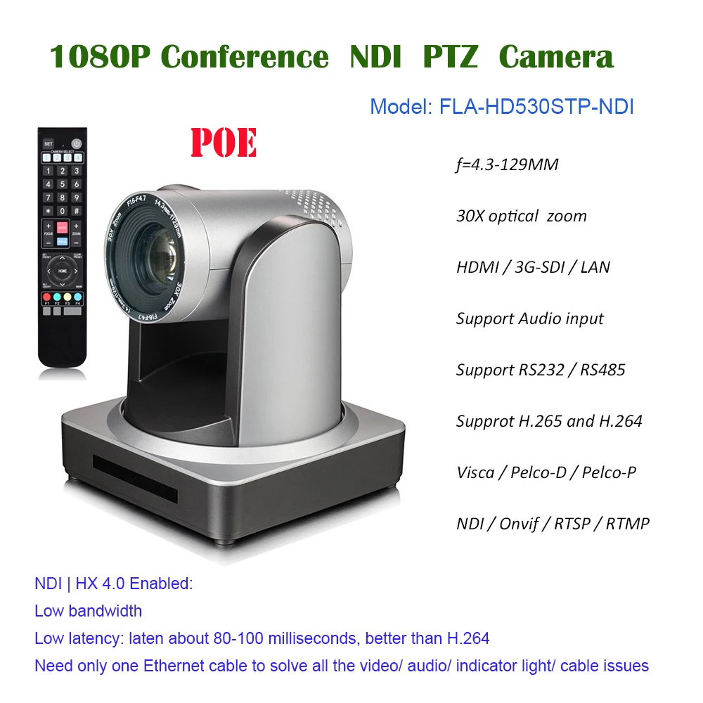 2MP Broadcasting Video Conferencing 30X Optical Zoom NDI PTZ Camera with HDMI SDI LAN(POE)