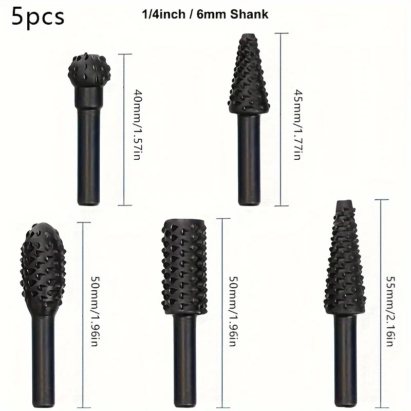 5 Stück/10 Stück Holzschnitzerei-Aktenraspel-Bohrer, 1/4 Zoll 6 mm Rotationsraspel-Bohrer-Set, DIY-Holzbearbeitung, rotierende geprägte Meißelform – Detail 7