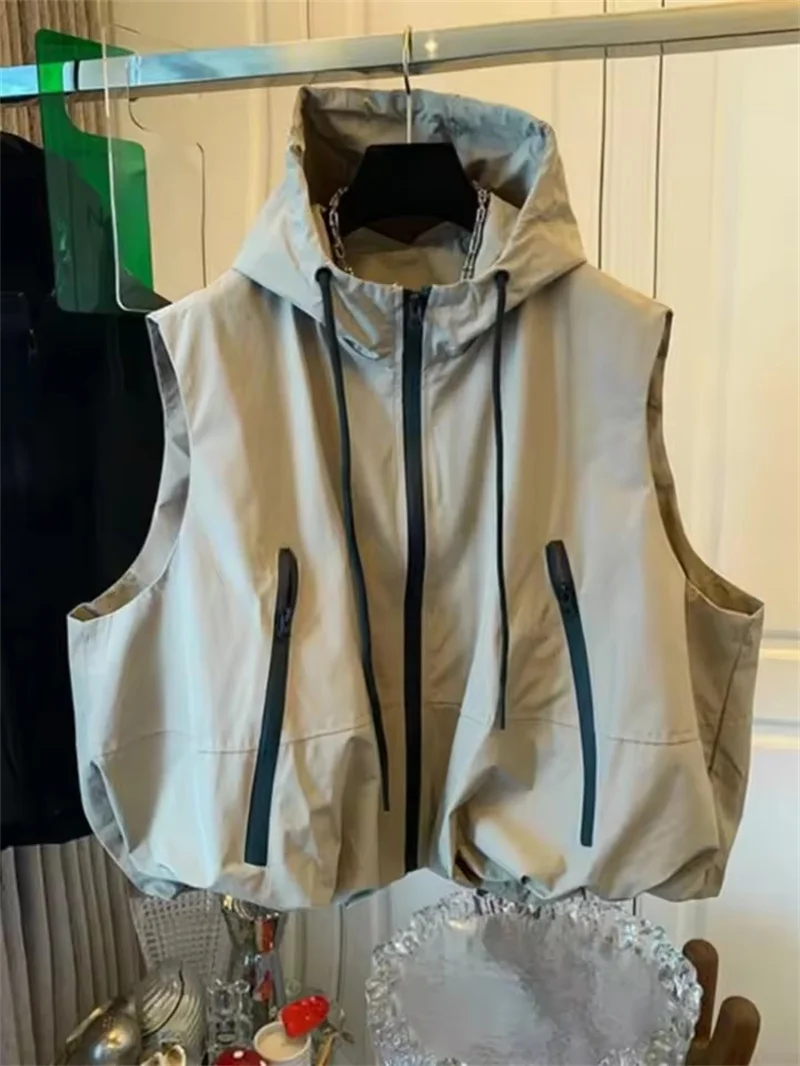 Fashion Hooded Vest Women's Casual Workwear Sleeveless Jacket  Zipper Commute Waistcoat Female Outwear