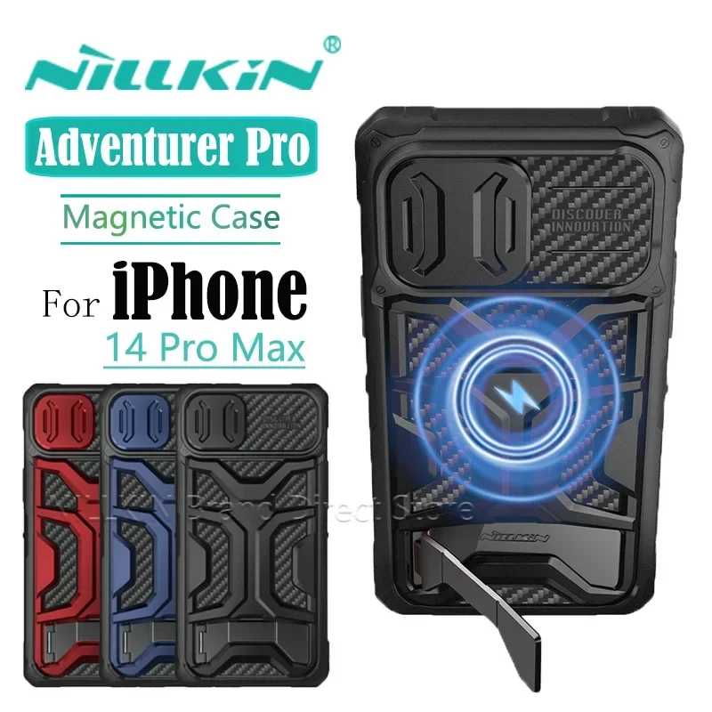 Magnetic Case with Invisible Holder, Slide Camera, MagSafe Wireless Back Cover For iPhone 14 Pro Max , NILLKIN Adventurer Pro