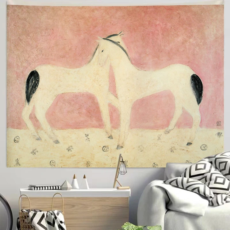 VIKAMA Abstract Horse Art Wall Tapestry Boho Home Decor for Living Room Bedroom Dorm Room Aesthetic Hanging Cloth Modern Animal