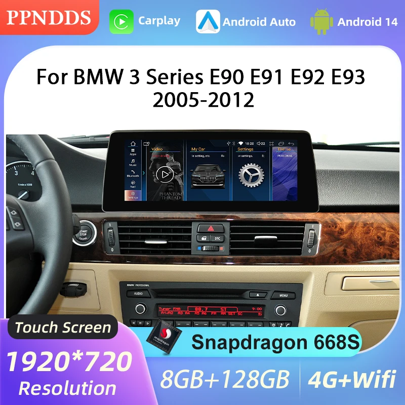 Android 14 Wireless CarPlay Touch Screen For BMW 3 Series E90 E91 E92 E93 2005-2012 Android Auto Car Radio Player Navi GPS