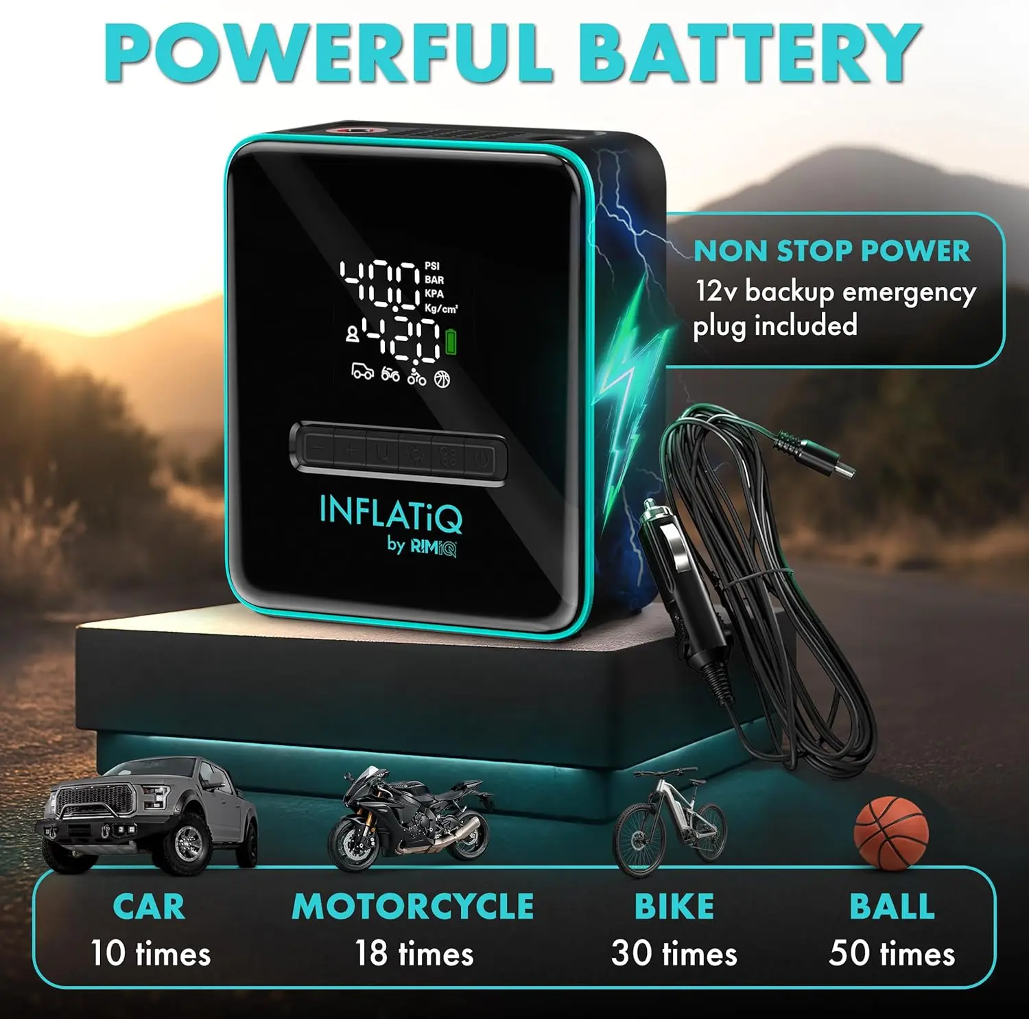 Powerful Tire Inflator with QWIKFLOW Technology - 2 Power Options for Trucks, Cars, Motorcycles & More