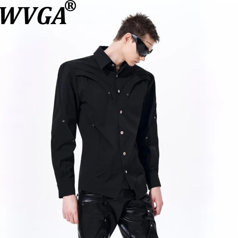 

WVGA Spring New Man Tide Turn-Down Collar Rinet Design Trendy Long Sleeved Shirts Niche Chic Casual High-end Stylish Tops W20223