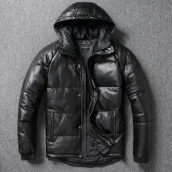 First-Layer Cowhide Down Jacket, Genuine Leather Jacket, Men's Thickened And Warm Hooded Large Size Winter Casual Jacket Trendy