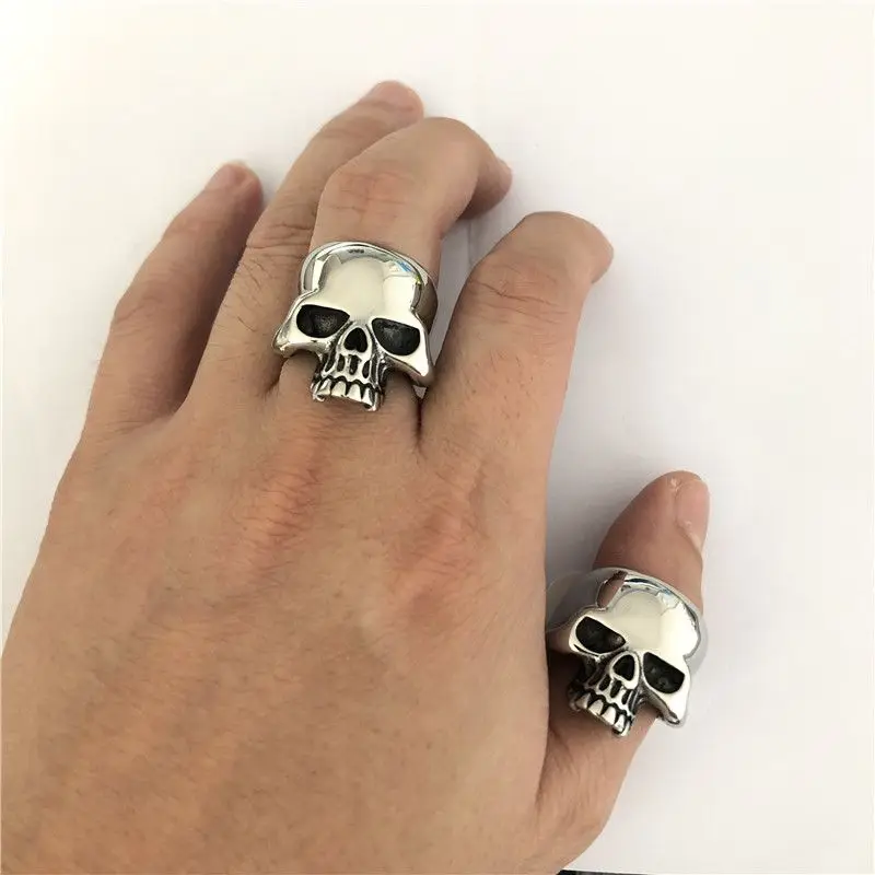 Skeleton Head Ring 316L Stainless Steel Jewelry Polishing Men Boys Punk Biker Ring Size 6-15