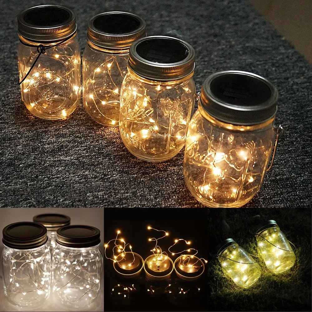 

No Jars Party Window Lawn Patio Garden Yard Home Decor Lid Insert Deck Outdoor Waterproof Fairy String Solar Mason Jar Light