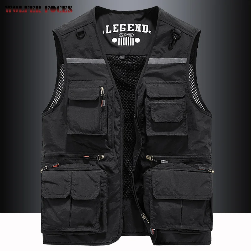 Multi Pocket Tactical Vest Men\'s Custom Spring Outdoor Camping Fishing Vest Bigsize Military Camping Jackets Casual Sports Coats