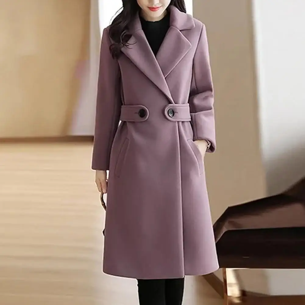 

Women Overcoat Stylish Mid-length Women's Overcoat with Belted Button Closure Turn-down Collar for Fall Winter Season for A